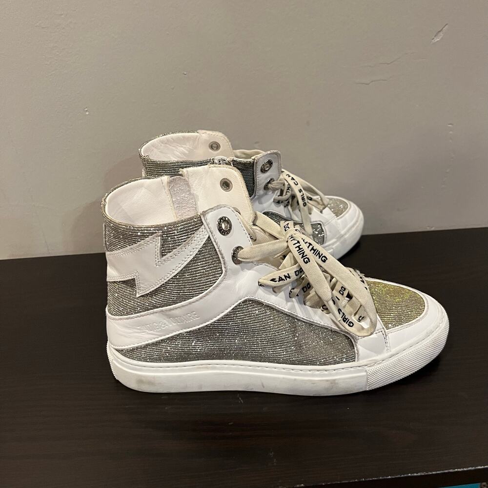 Zadig & Voltaire High‎ Flash Sparkle Sneaker Silver Size 37 US 6